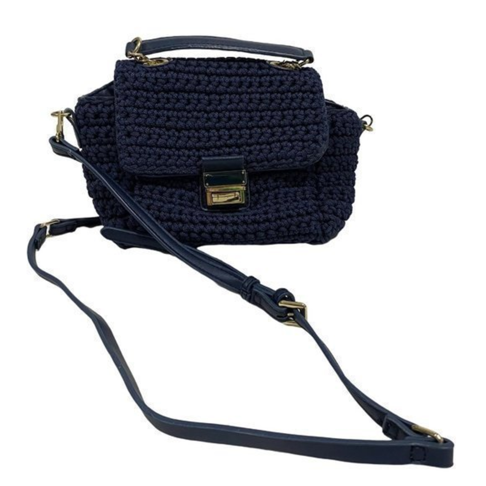 Parfois Small Crochet Crossbody‎ Navy Blue in Color